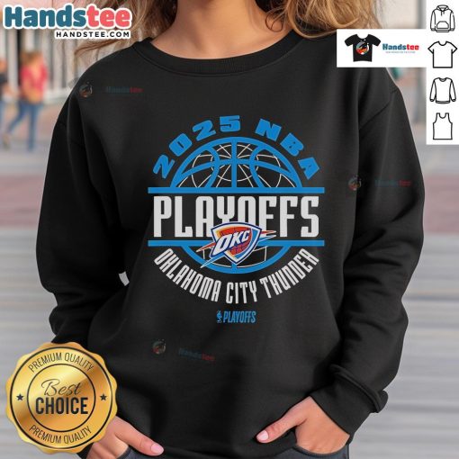 Official Oklahoma City Thunder 2025 NBA Playoffs Game Time Sweatshirt featuring team logo and vibrant colors.