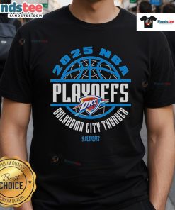 Official Oklahoma City Thunder 2025 NBA Playoffs Game Time T-Shirt featuring team logo and vibrant colors for fans.