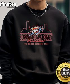 Official Oklahoma City Thunder 2025 Western Conference Finals Skyline Sweatshirt featuring vibrant team colors and design.