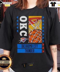 Official Oklahoma City Thunder Basketball Ballin' 2025 Ladies Tee featuring team colors and logo, perfect for fans.