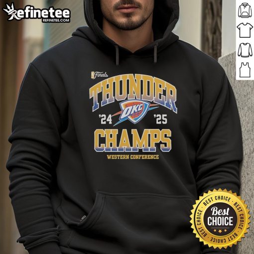 Alt Text: Official Oklahoma City Thunder NBA Finals 2024-2025 Pride Hoodie for Western Conference Champions, stylish and comfortable.
