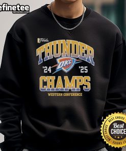 Alt Text: Official Oklahoma City Thunder NBA Finals 2024-2025 Pride Western Conference Champions sweatshirt design.