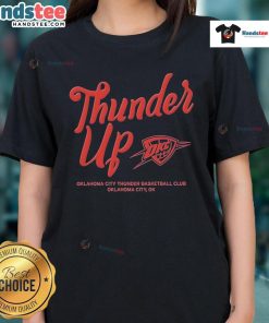 Alt Text: Official Oklahoma City Thunder Thunder Up Urban Ladies Tee in vibrant colors, perfect for female fans and casual wear.