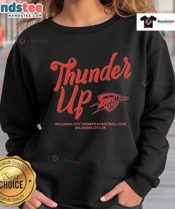 Alt Text: Official Oklahoma City Thunder Thunder Up urban sweatshirt featuring team colors and logo, perfect for fans.