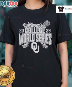 Official Oklahoma Sooners 2025 NCAA Softball Women's College World Series cut-off ladies tee in stylish design.