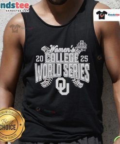 Official Oklahoma Sooners 2025 NCAA Softball Women's College World Series cut-off tank top in vibrant team colors.