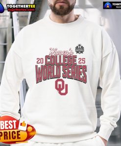Official Oklahoma Sooners 2025 NCAA Softball Women's College World Series sweatshirt in crimson with team logo.