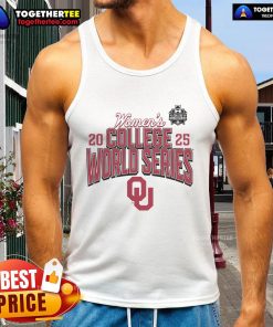 Official Oklahoma Sooners 2025 NCAA Softball Women's College World Series tank top featuring team colors and logo.