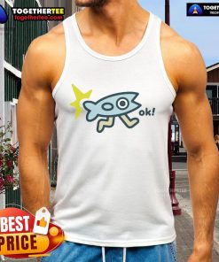 Official Oksuperday Fish Legs Tank Top featuring vibrant fish graphics on a stylish sleeveless design for summer wear.
