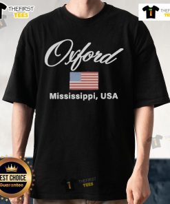 Alt Text: Official Ole Miss Oxford Vintage Flag Embroidered T-Shirt featuring iconic design and vibrant colors for fans.
