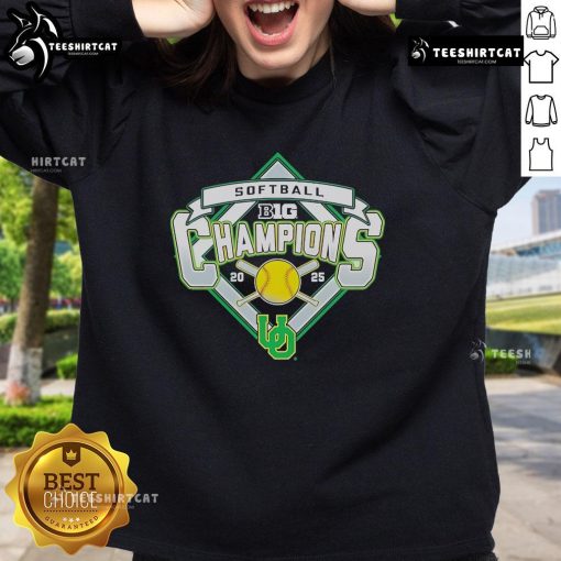 Official Oregon Ducks 2025 Big Ten Softball Regular Season Champions Sweatshirt in green with team logo and championship design.