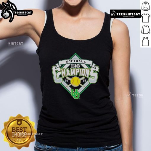 Official Oregon Ducks 2025 Big Ten Softball Regular Season Champions tank top featuring team colors and logo.