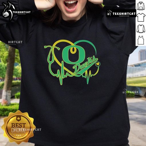 Alt Text: Official Oregon Ducks Caring Heartbeat Nurse Sweatshirt in green, perfect for nursing professionals and fans.