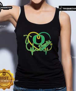 Official Oregon Ducks Caring Heartbeat Nurse Tank Top in green, showcasing a heart and pulse design for proud nurses.