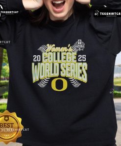 Official Oregon Ducks NCAA Softball Women's College World Series 2025 sweatshirt in green and yellow colors.