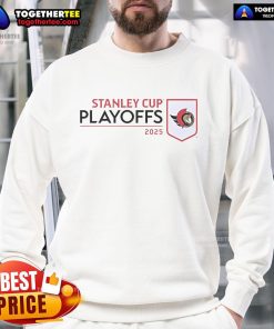 Official Ottawa Senators 2025 NHL Stanley Cup Playoffs Champions Sweatshirt showcasing team logo and playoff graphics.