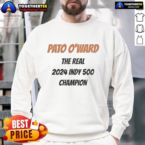 Official Pato O'Ward 2024 Indy 500 Champion sweatshirt featuring bold graphics and a comfortable fit for fans.