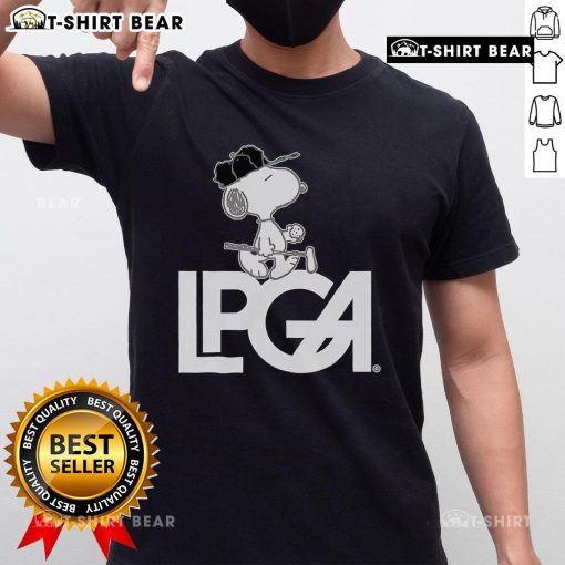 Alt Text: Official Peanuts X LPGA Snoopy T-Shirt featuring iconic Snoopy design in vibrant colors, perfect for golf fans.