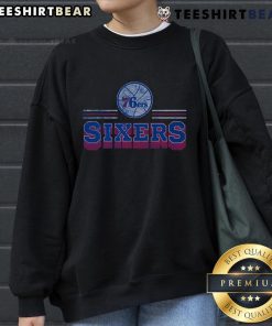 Official Philadelphia 76ers fan banner sweatshirt featuring team colors and logo, perfect for showing support at games.