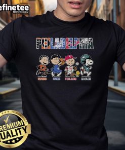 Official Philadelphia Sports Teams T-Shirt featuring Flyers, 76ers, Phillies, and Eagles logos for fans.
