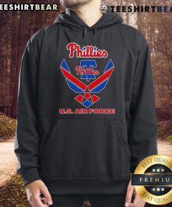 Official Phillies U.S. Air Force Hoodie in navy blue, showcasing team logo and military emblem for baseball fans.