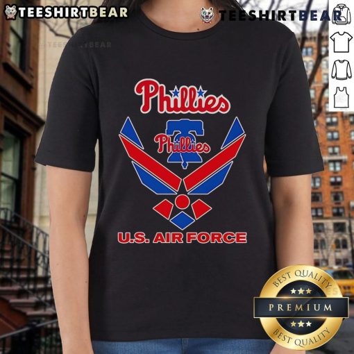 Official Phillies U.S. Air Force Ladies Tee featuring team logo and comfortable fit for women fans.