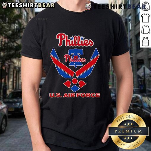 Official Phillies U.S Air Force T-Shirt featuring team logo and military design, perfect for sports and patriotism.