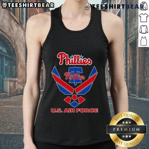 Official Phillies U.S. Air Force tank top featuring team logo and military design, perfect for fans and summer wear.