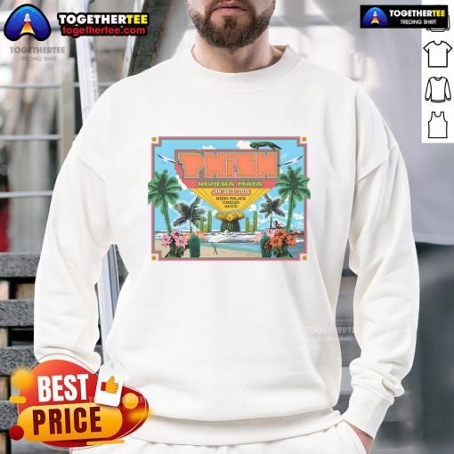 Official Phish Riviera Maya sweatshirt, Cancun Mexico, January 28-31, 2026, featuring vibrant band logo and tropical design.