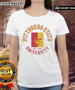 Official Pittsburg State Gorillas Circle Vintage Ladies Tee featuring a stylish design and vibrant school colors.