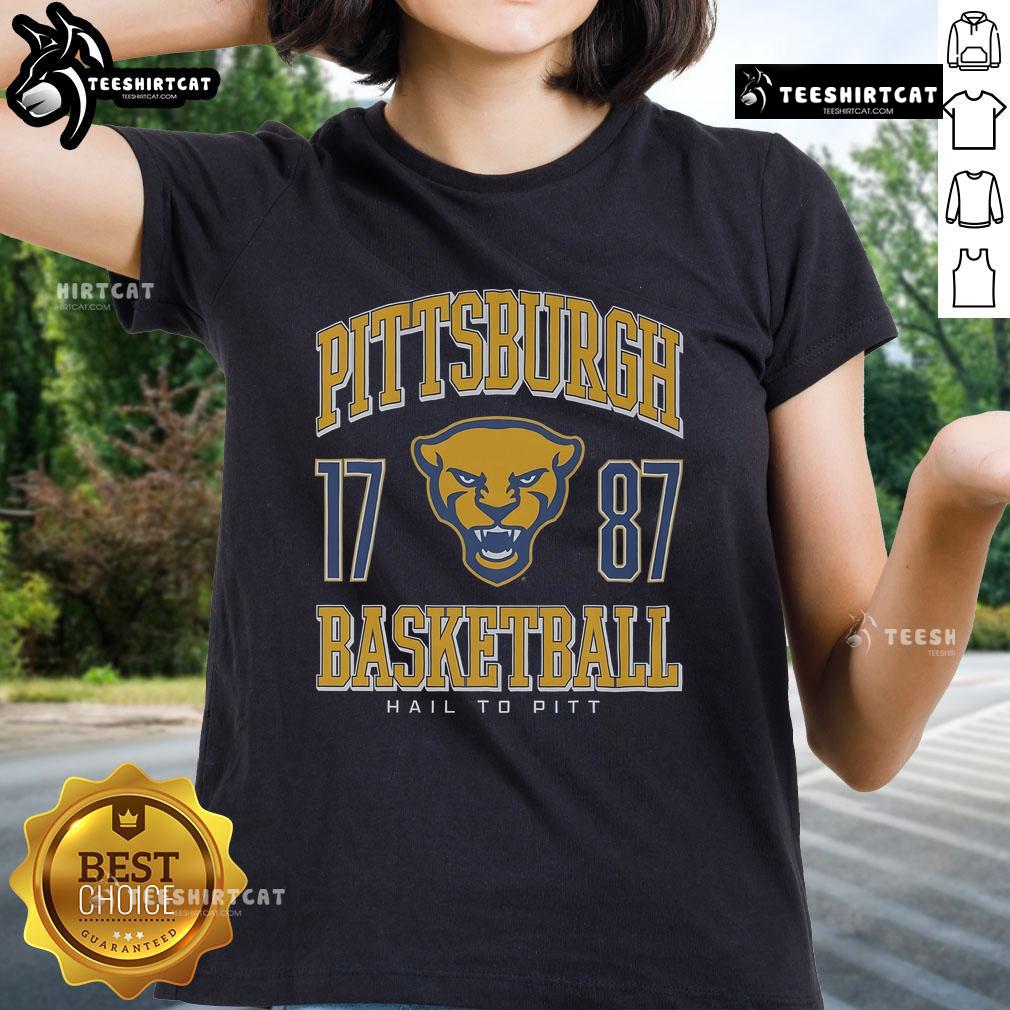 Official Pittsburgh Panthers Basketball Ladies Tee Alt Text: Official Pittsburgh Panthers Basketball Ladies Tee featuring team logo and stylish design for female fans.