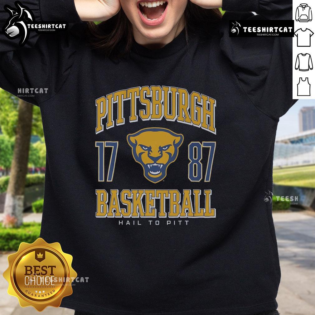 Official Pittsburgh Panthers Basketball Sweatshirt Alt Text: Official Pittsburgh Panthers basketball sweatshirt in navy blue, featuring the team logo and comfortable fit for fans.