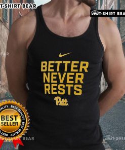 Official Pittsburgh Panthers Better Never Rests tank top in navy blue, perfect for game days and casual wear.