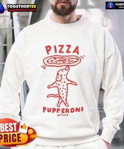 Official Pizza Pupperoni Wituka sweatshirt featuring a playful dog design with pizza graphics, perfect for pet lovers.