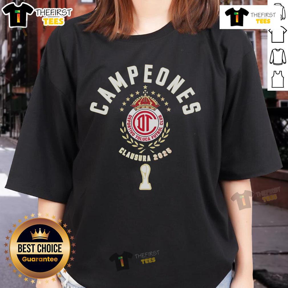 Official Playera Toluca Diablos Rojos Campeón Clausura 2025 Ladies Tee Official Toluca Diablos Rojos Campen Clausura 2025 ladies tee showcasing vibrant team colors and logo.