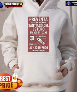 Official Preventa Viaje en Micro a Santiago del Estero - Sbado 31, 22hs, con diseo de hoodie y detalles del evento.