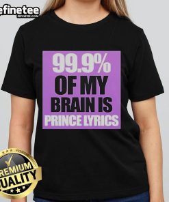 Official Prince Party UK tee featuring '99.9% Of My Brain Is Prince' lyrics, perfect for fans and collectors.