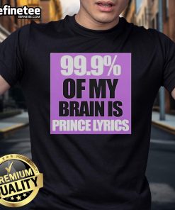 Official Prince Party UK t-shirt featuring '99.9% Of My Brain Is Prince' lyrics in vibrant, bold design.