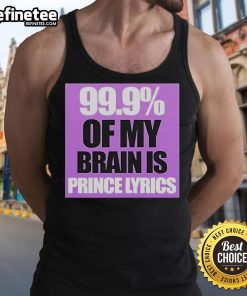 Official Prince Party UK tank top featuring '99.9% of My Brain is Prince' lyrics in vibrant design.
