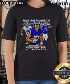 Alt Text: Official Puka Nacua Black Los Angeles Rams Notorious Player Ladies Tee featuring stylish design and team logo.