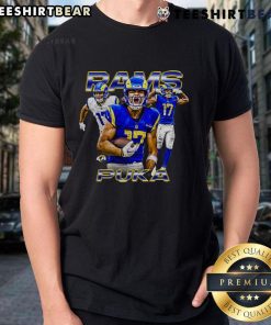 Alt Text: Official Puka Nacua black Los Angeles Rams T-shirt featuring the notorious player design, perfect for fans.