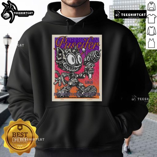 Official Puscifer hoodie from the May 20, 2025 concert at Petersen Events Center showcasing unique design and band logo.