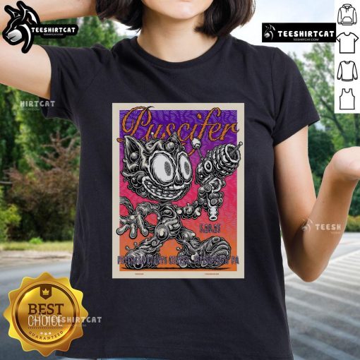 Official Puscifer ladies tee from the May 20, 2025 concert at Petersen Events Center, featuring unique design and details.