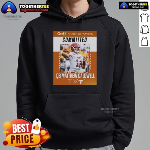 Matthew Caldwell in official hoodie, committed from Troy Trojans to Texas Longhorns, showcasing team spirit.
