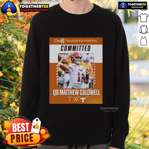 Matthew Caldwell in Texas Longhorns sweatshirt, committed from Troy Trojans, showcasing his new team spirit.