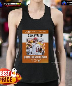 Official QB Matthew Caldwell in a tank top, committed from Troy Trojans to Texas Longhorns, showcasing team pride.