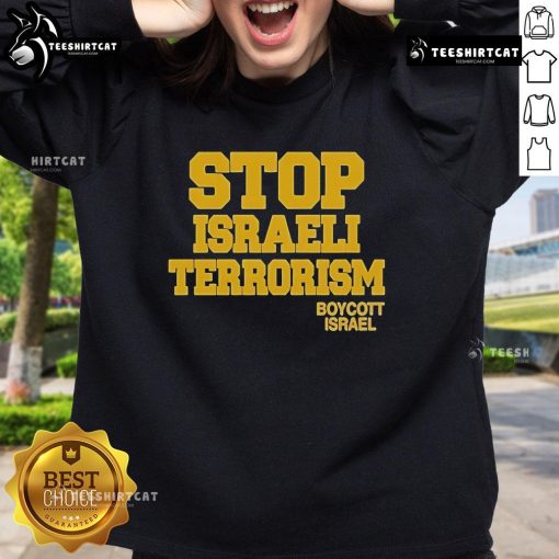 Official Robert Martin Stop Israeli Terrorism Boycott Israel Sweatshirt promoting awareness against Israeli actions.
