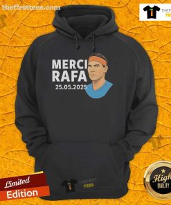 Official Roland Garros Merci Rafa Hoodie in stylish design, celebrating Rafael Nadal's legacy in tennis fashion.