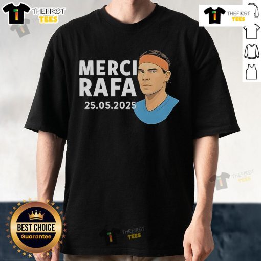 Official Roland Garros Merci Rafa T-Shirt featuring a stylish design celebrating Rafael Nadal's legacy in tennis.