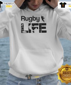Official Rugby Life Hoodie in navy blue, featuring a stylish logo and comfortable fit, perfect for rugby enthusiasts.